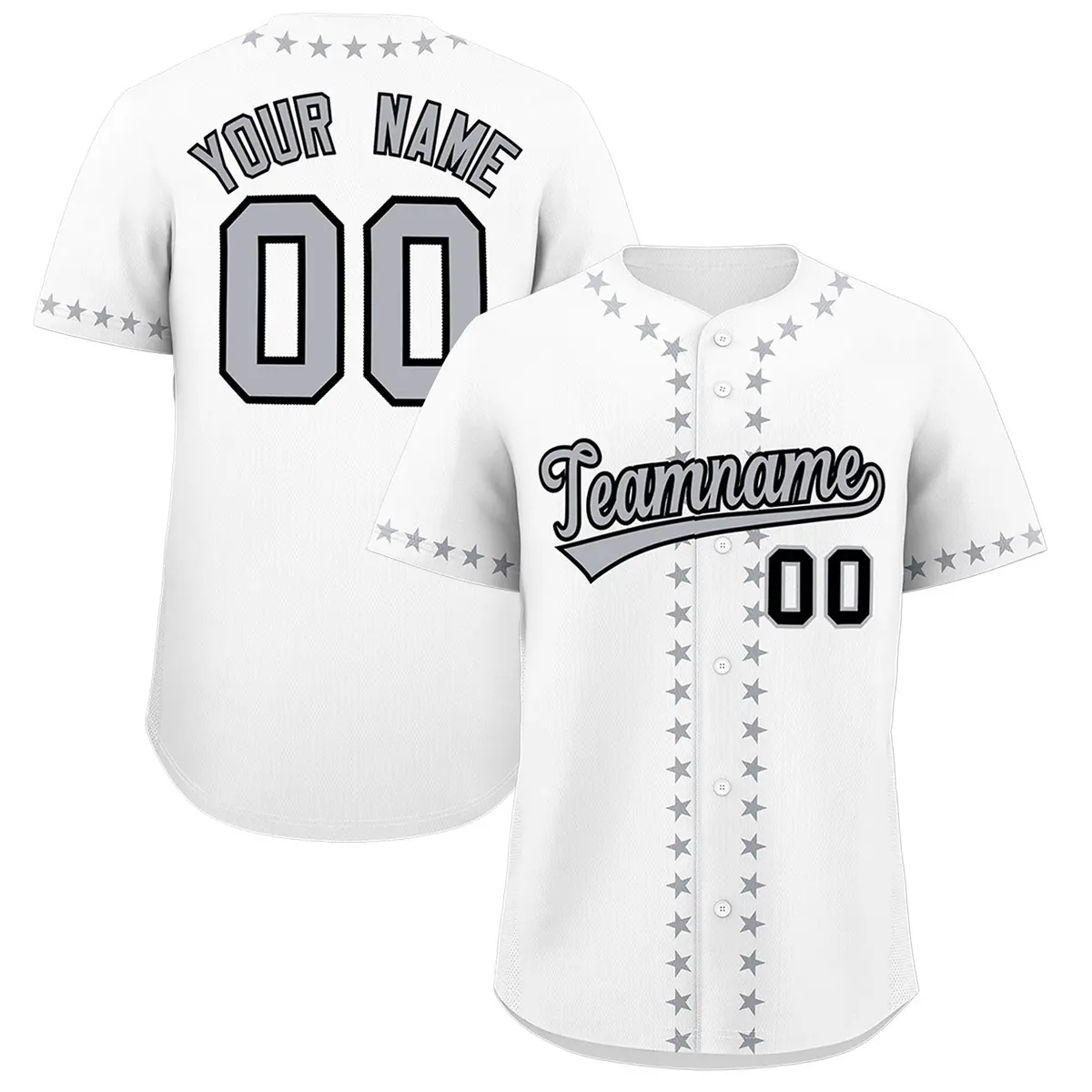 White Gray Star Ribbing Authentic Baseball Jersey