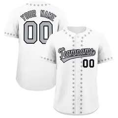 White Gray Star Ribbing Authentic Baseball Jersey