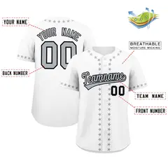 White Gray Star Ribbing Authentic Baseball Jersey 2