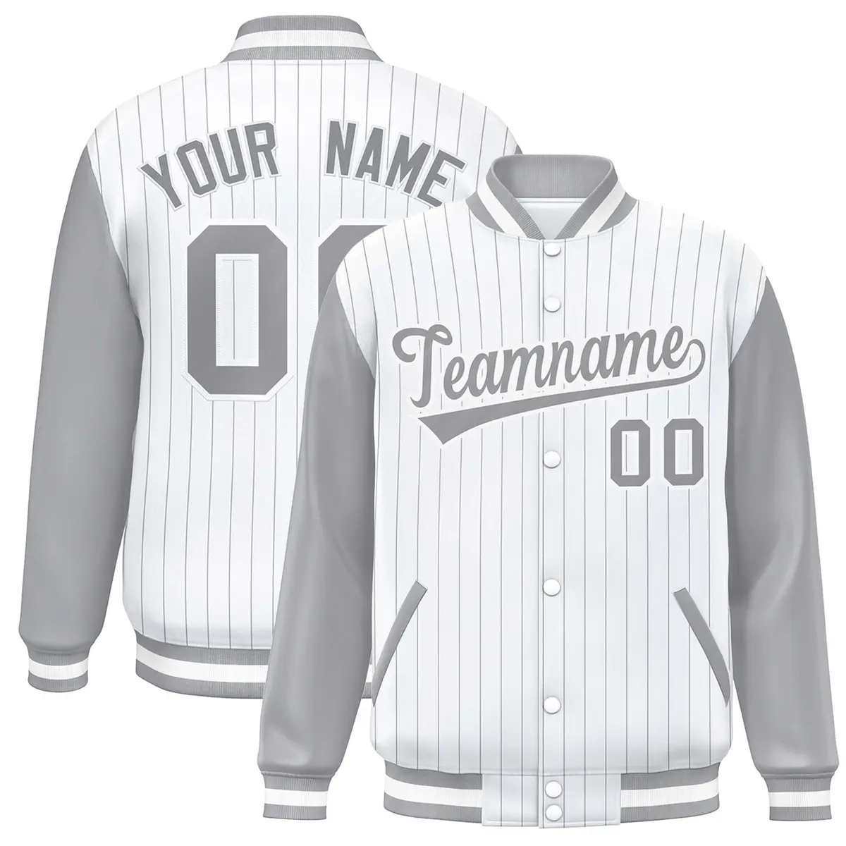 White Gray Stripe Raglan Varsity Bomber Jacket