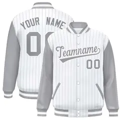 White Gray Stripe Raglan Varsity Bomber Jacket 1