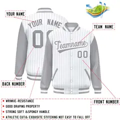 White Gray Stripe Raglan Varsity Bomber Jacket 2