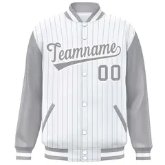White Gray Stripe Raglan Varsity Bomber Jacket 3