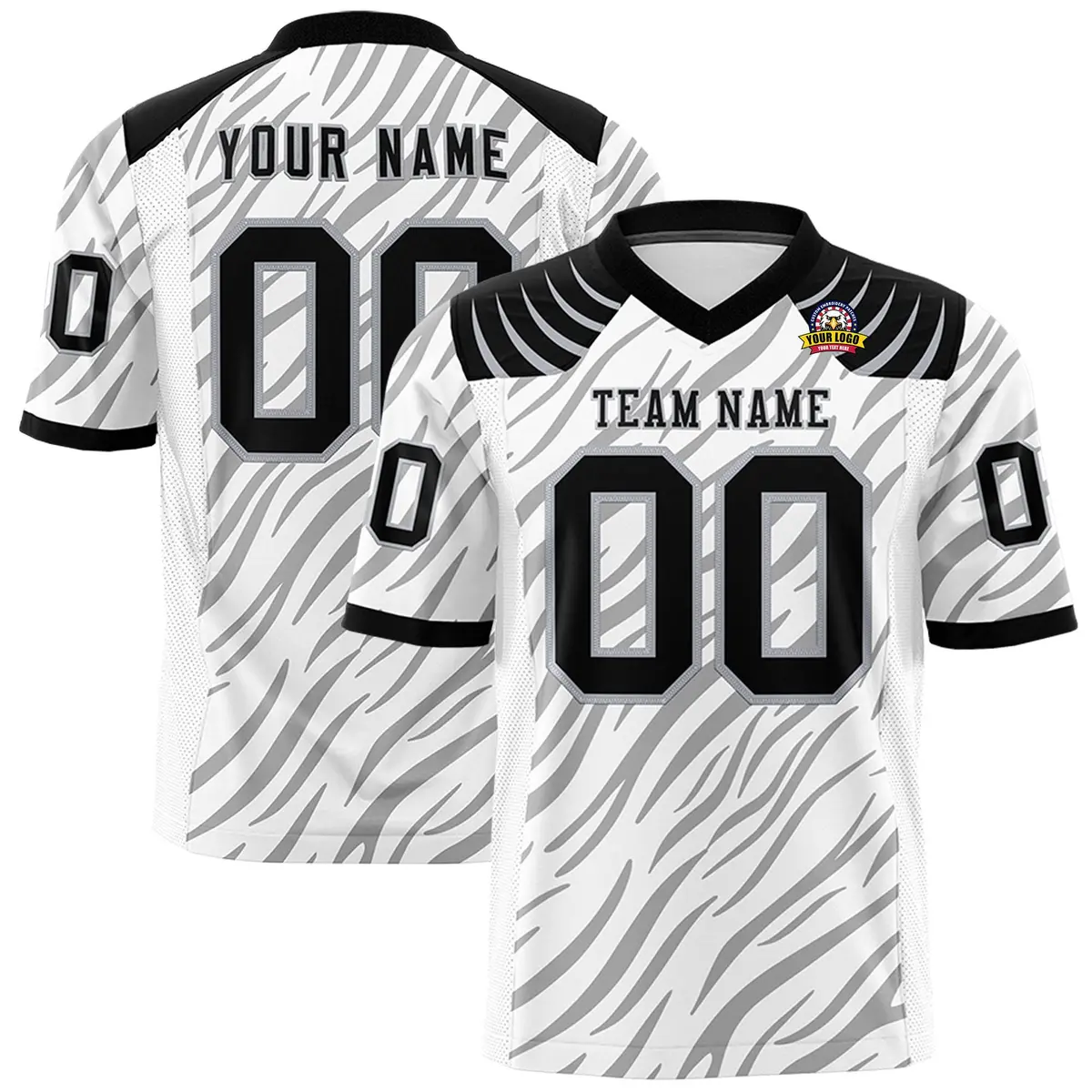 White Gray Tiger Stripe Graffiti Pattern Football Jersey