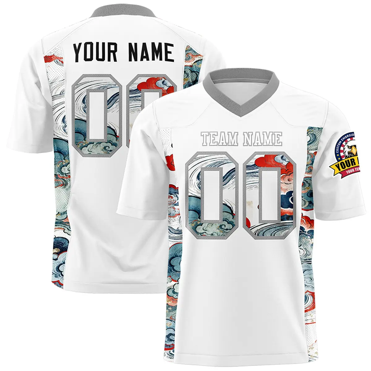 White Gray Ukiyo-e Auspicious Clouds Graffiti Football Jersey