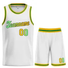 White Green-Black Classic Basketball Jersey 1