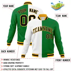 White Green-Black Two Tone Split Varsity Letterman Jacket 4