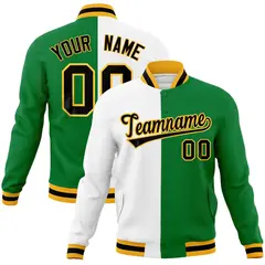 White Green-Black Two Tone Split Varsity Letterman Jacket 1