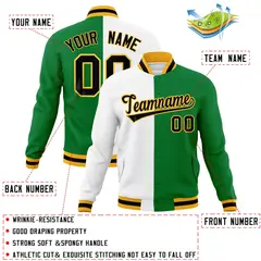 White Green-Black Two Tone Split Varsity Letterman Jacket 4
