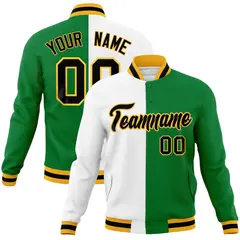 White Green-Black Two Tone Split Varsity Letterman Jacket 1