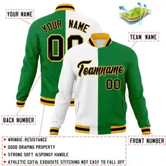 White Green-Black Two Tone Split Varsity Letterman Jacket 4