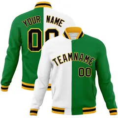White Green-Black Two Tone Split Varsity Letterman Jacket 1