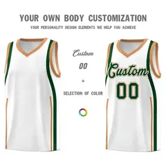 White Green-Buckskin Brown Ribbon Pattern Basketball Kits 3
