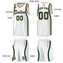 White Green-Buckskin Brown Ribbon Pattern Basketball Kits 5
