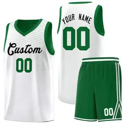 White Green Chest Slash Pattern Sports Basketball Jersey 1
