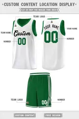 White Green Chest Slash Pattern Sports Basketball Jersey 2
