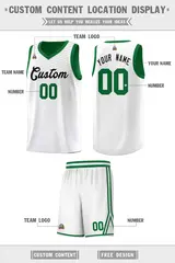 White Green Chest Slash Pattern Sports Basketball Jersey 2