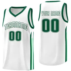White Green Classic Athletic Basketball Jersey