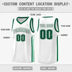 White Green Classic Athletic Basketball Jersey 2