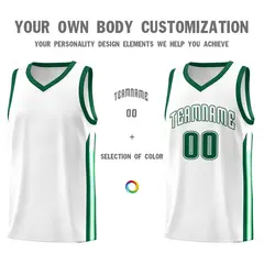 White Green Classic Athletic Basketball Jersey 3