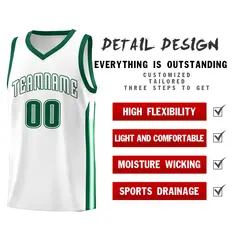 White Green Classic Athletic Basketball Jersey 4
