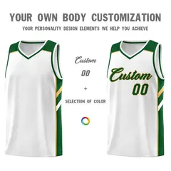 White Green Classic Men/Boy Athletic Basketball Jersey 3