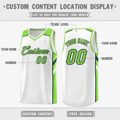 White Green Classic Men/Boy Athletic Basketball Jersey 2