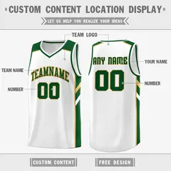White Green Classic Men/Boy Athletic Basketball Jersey 2