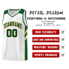 White Green Classic Men/Boy Athletic Basketball Jersey 4