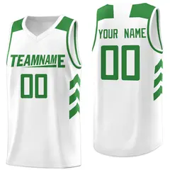 White Green Classic Mesh Sport Basketball Jersey