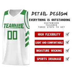 White Green Classic Mesh Sport Basketball Jersey 4