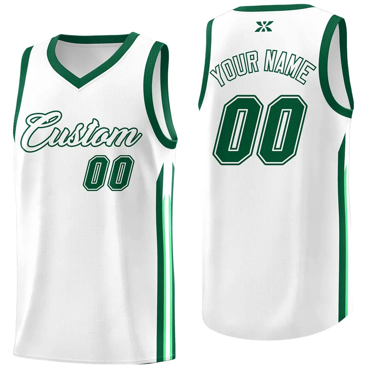 White Green Classic Mesh Sport Basketball Jersey