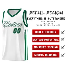 White Green Classic Mesh Sport Basketball Jersey 4