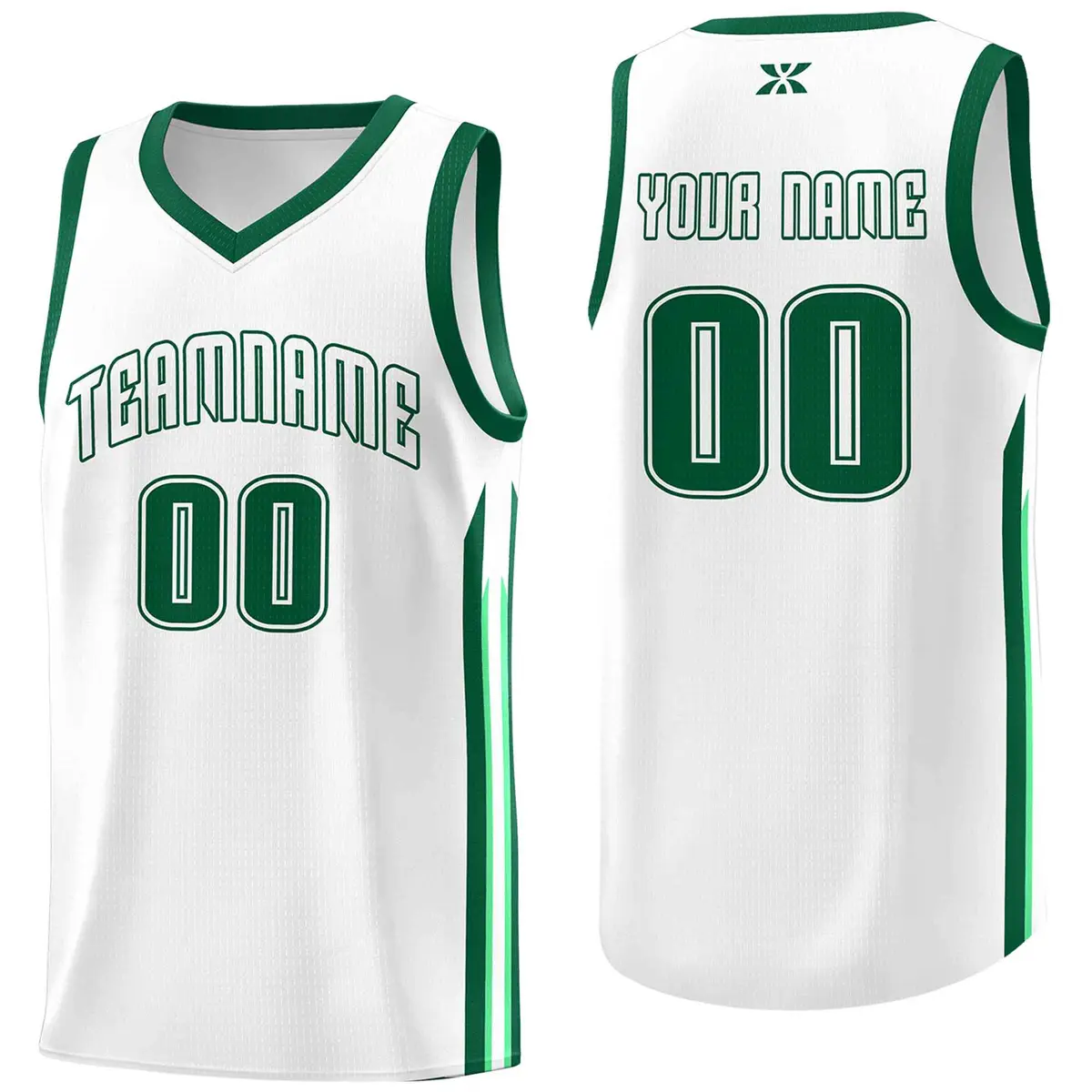 White Green Classic Mesh Sport Basketball Jersey