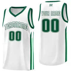 White Green Classic Mesh Sport Basketball Jersey