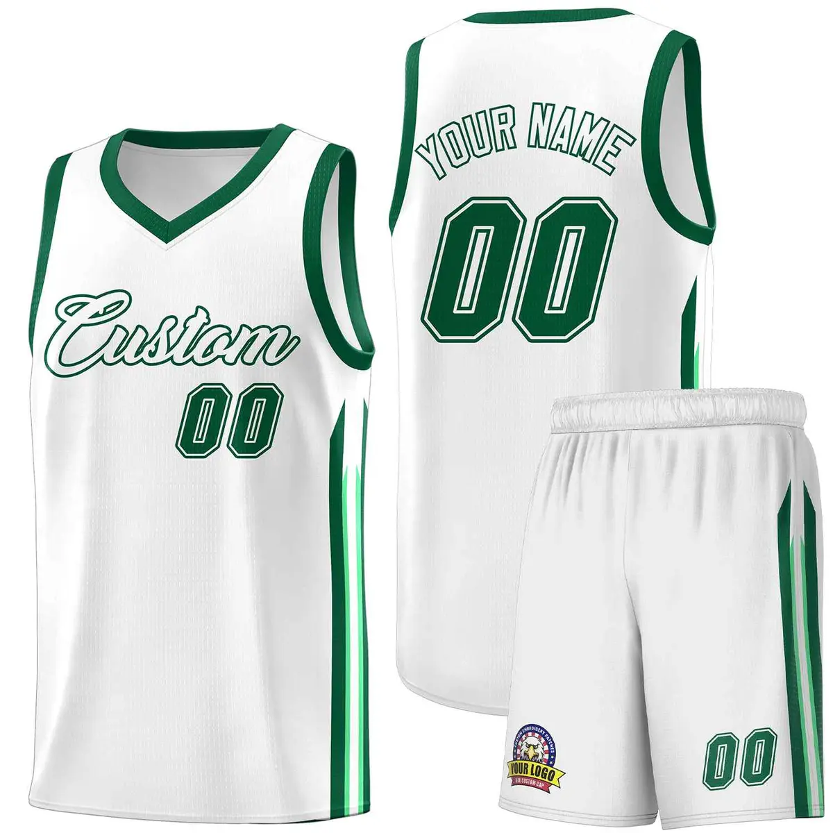 White Green Classic Sets Sports Basketball Jersey