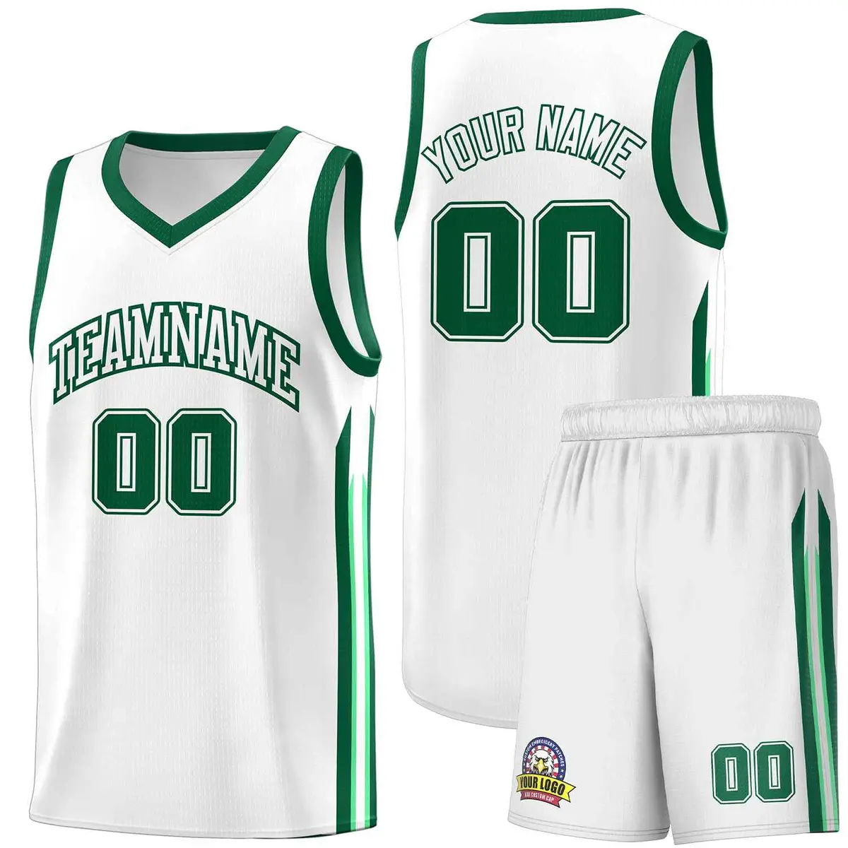 White Green Classic Sets Sports Basketball Jersey