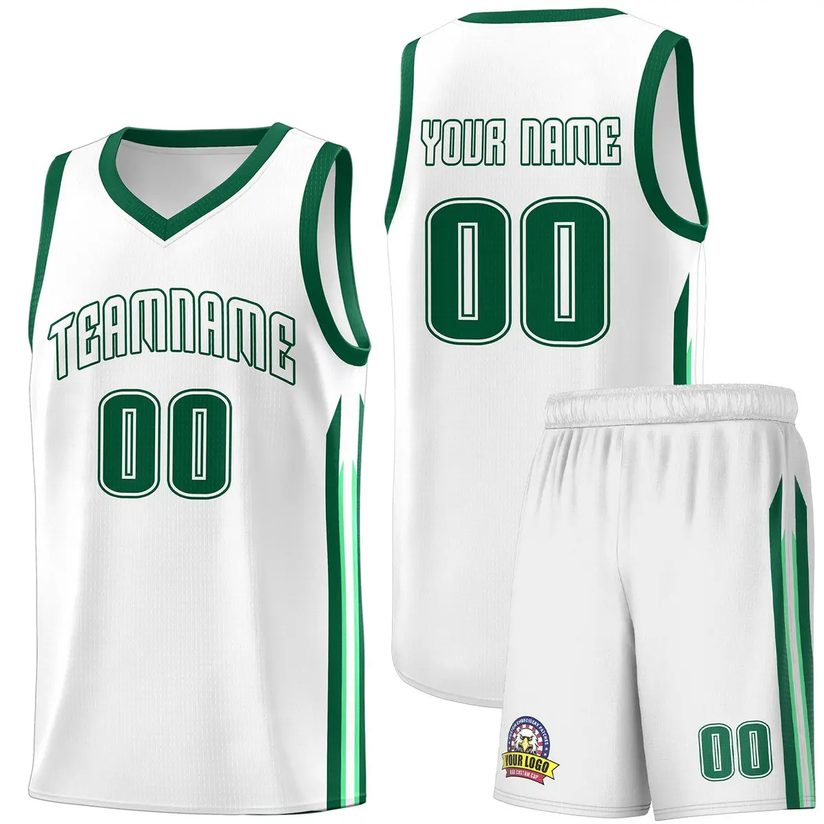 White Green Classic Sets Sports Basketball Jersey