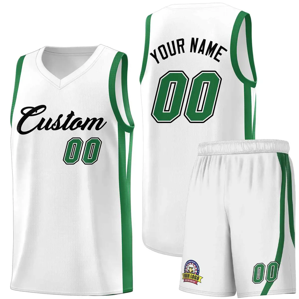 White Green Classic Sets Sports Basketball Jersey