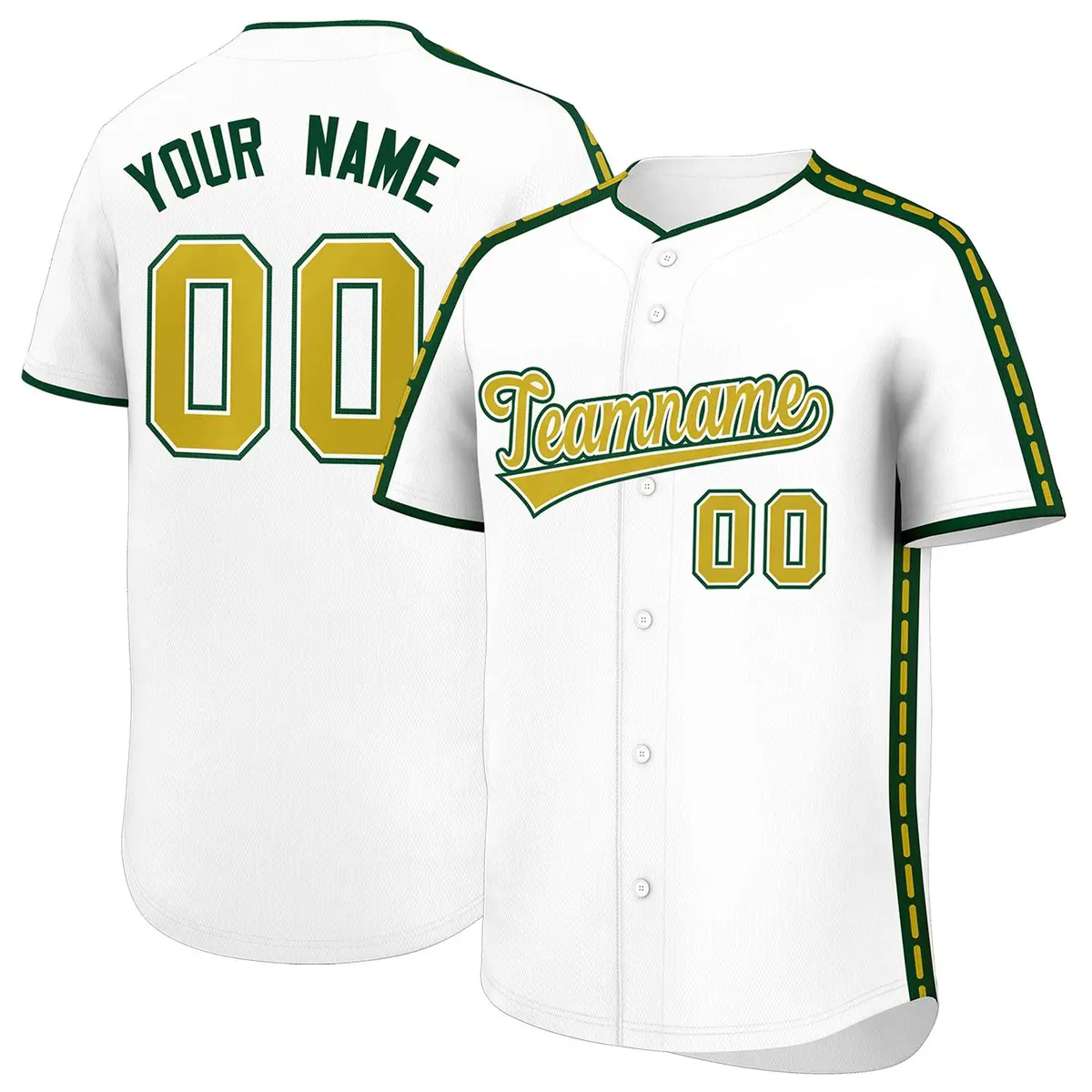 White Green Color Block Side Dotted Line Baseball Jersey