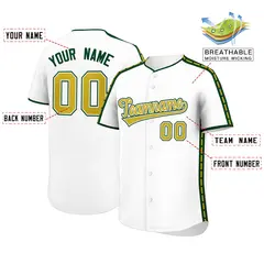 White Green Color Block Side Dotted Line Baseball Jersey 2