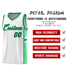 White Green Color Block Varsity Basketball Jersey 2