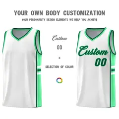 White Green Color Block Varsity Basketball Jersey 3