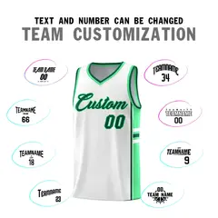 White Green Color Block Varsity Basketball Jersey 4