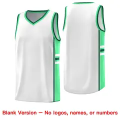 White Green Color Block Varsity Basketball Jersey 6