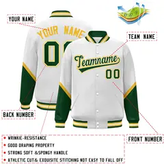 White Green Color Block Varsity Letterman Baseball Jacket 2