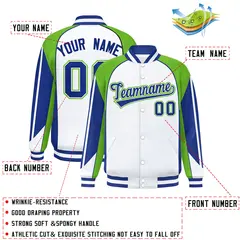 White Green Color Block Varsity Raglan Letterman Jacket 2
