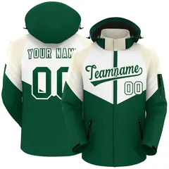 White Green-Cream Color Block Hooded Waterproof Jacket