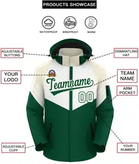 White Green-Cream Color Block Hooded Waterproof Jacket 2