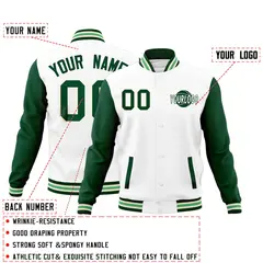 White Green Cream Raglan Sleeve Cotton Letterman Jacket 2